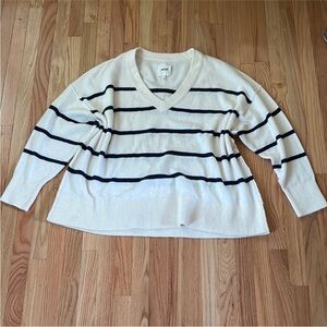 Aerie Sweater Womens XXl Cream White Black Stripes V Neck Sweatshirt Oversized
